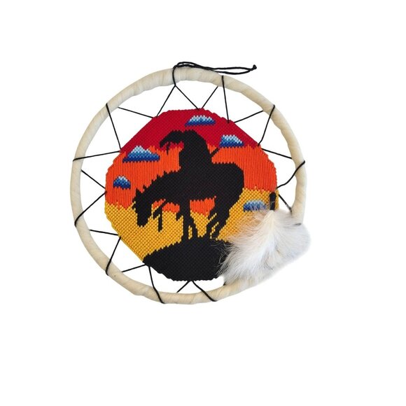 Handmade 15" Needlepoint Dreamcatcher Native American Wall Hanging Southwest - Picture 1 of 6